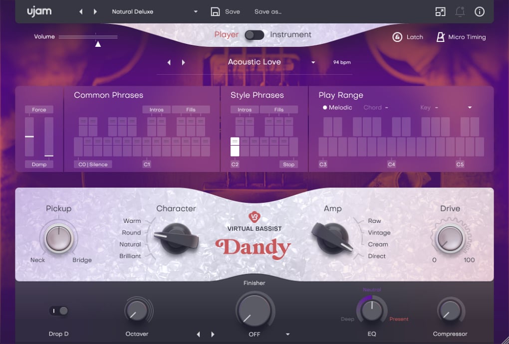 [Translate to Japanese:] Virtual Bassist DANDY User Interface