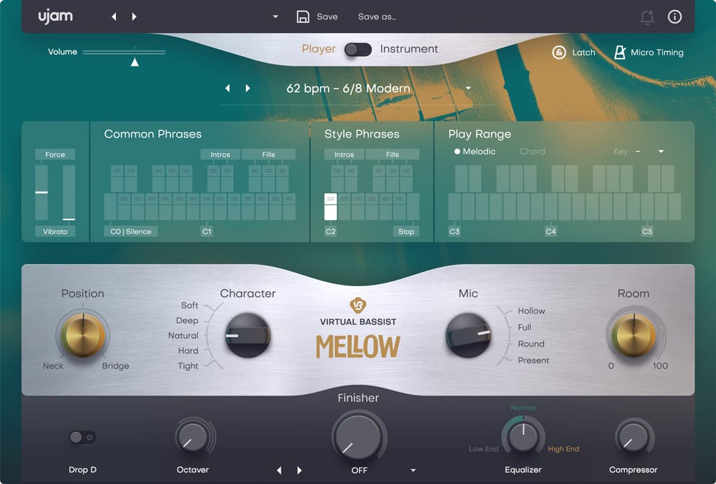 [Translate to Japanese:] Virtual Bassist MELLOW User Interface