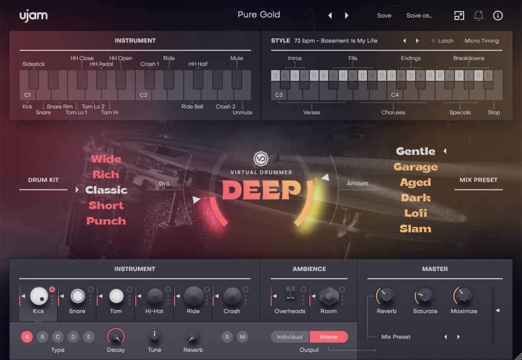 Virtual Drummer DEEP User Interface