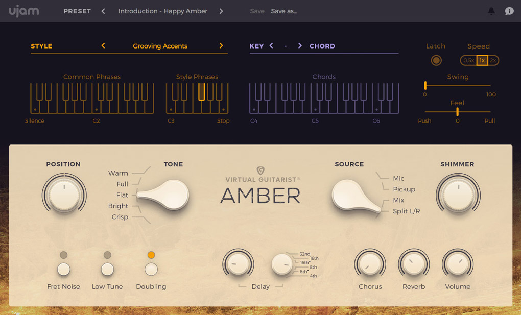 Virtual Guitarist AMBER User Interface