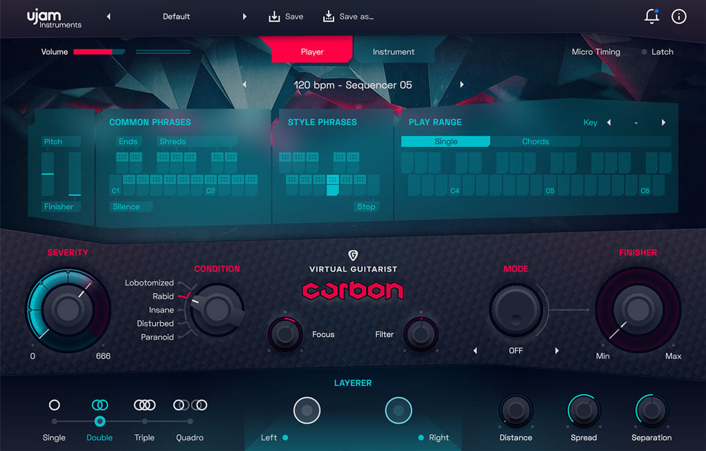 Virtual Guitarist CARBON User Interface