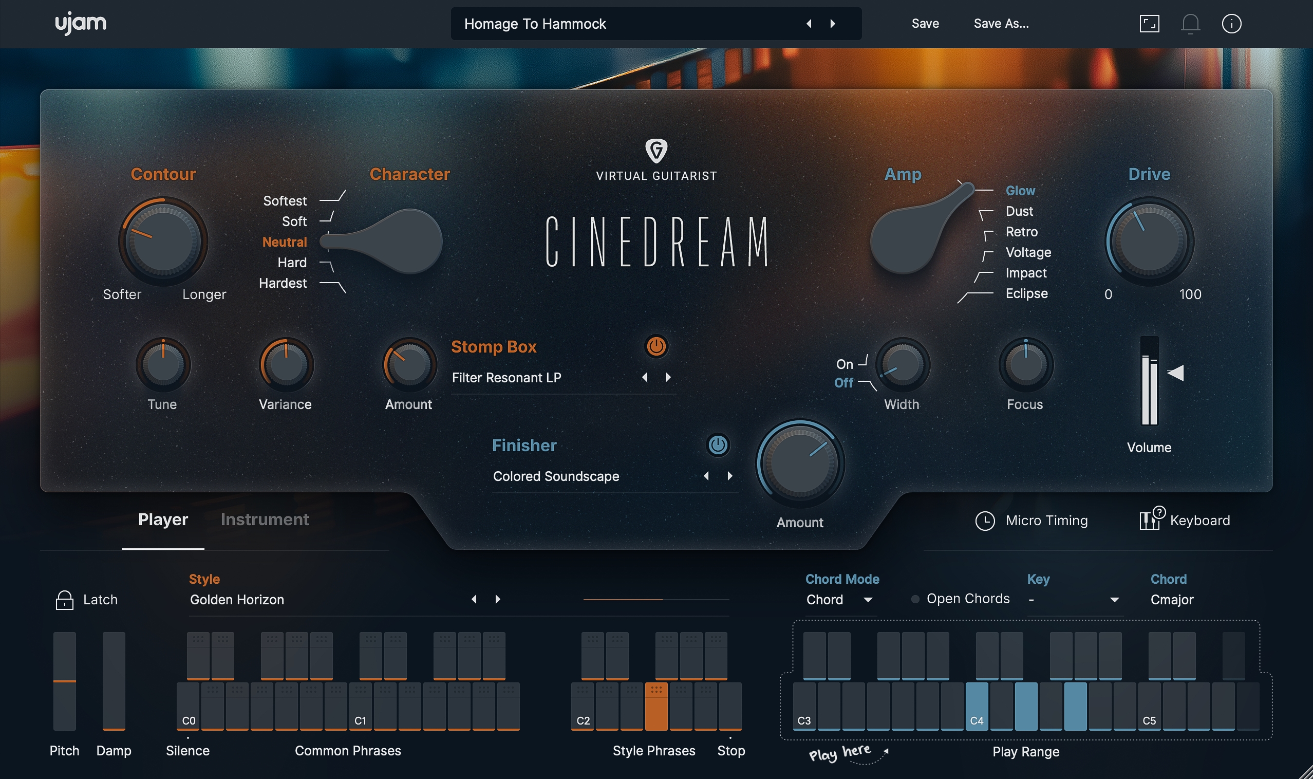 Virtual Guitarist CINEDREAM 操作介面