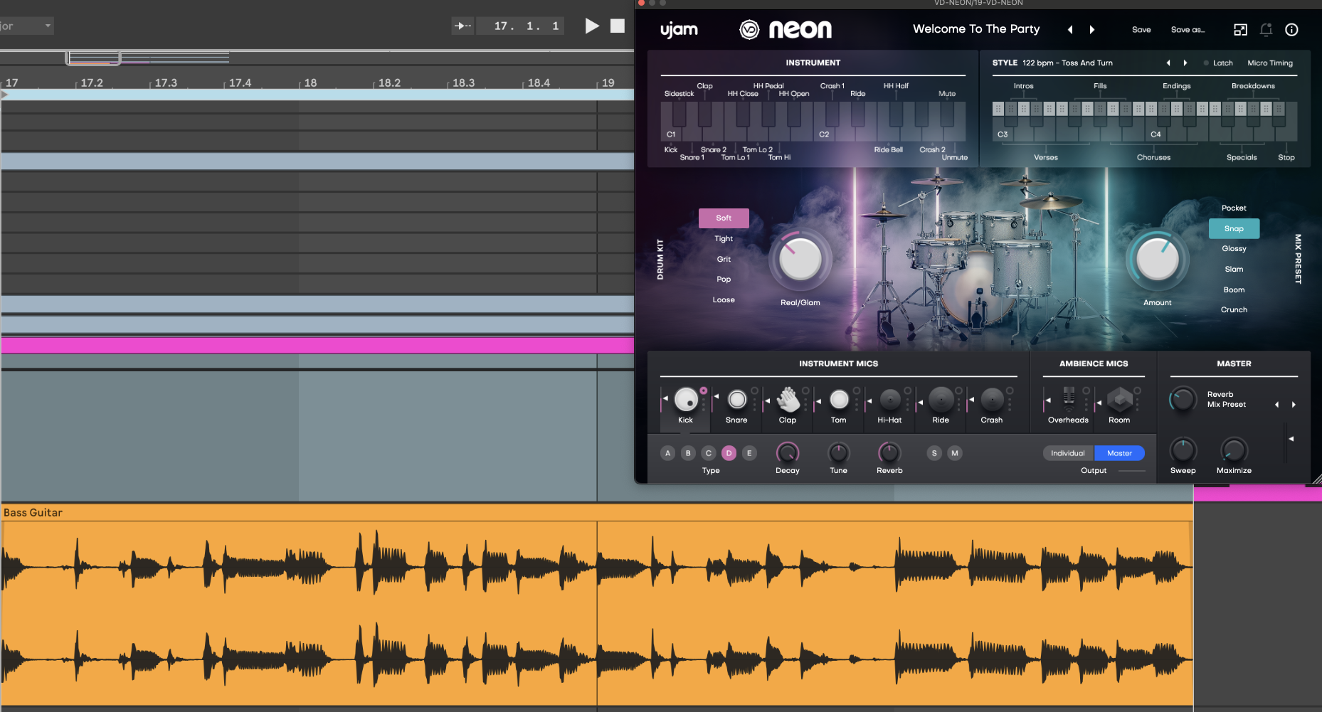 programmed drums drum kit and bass